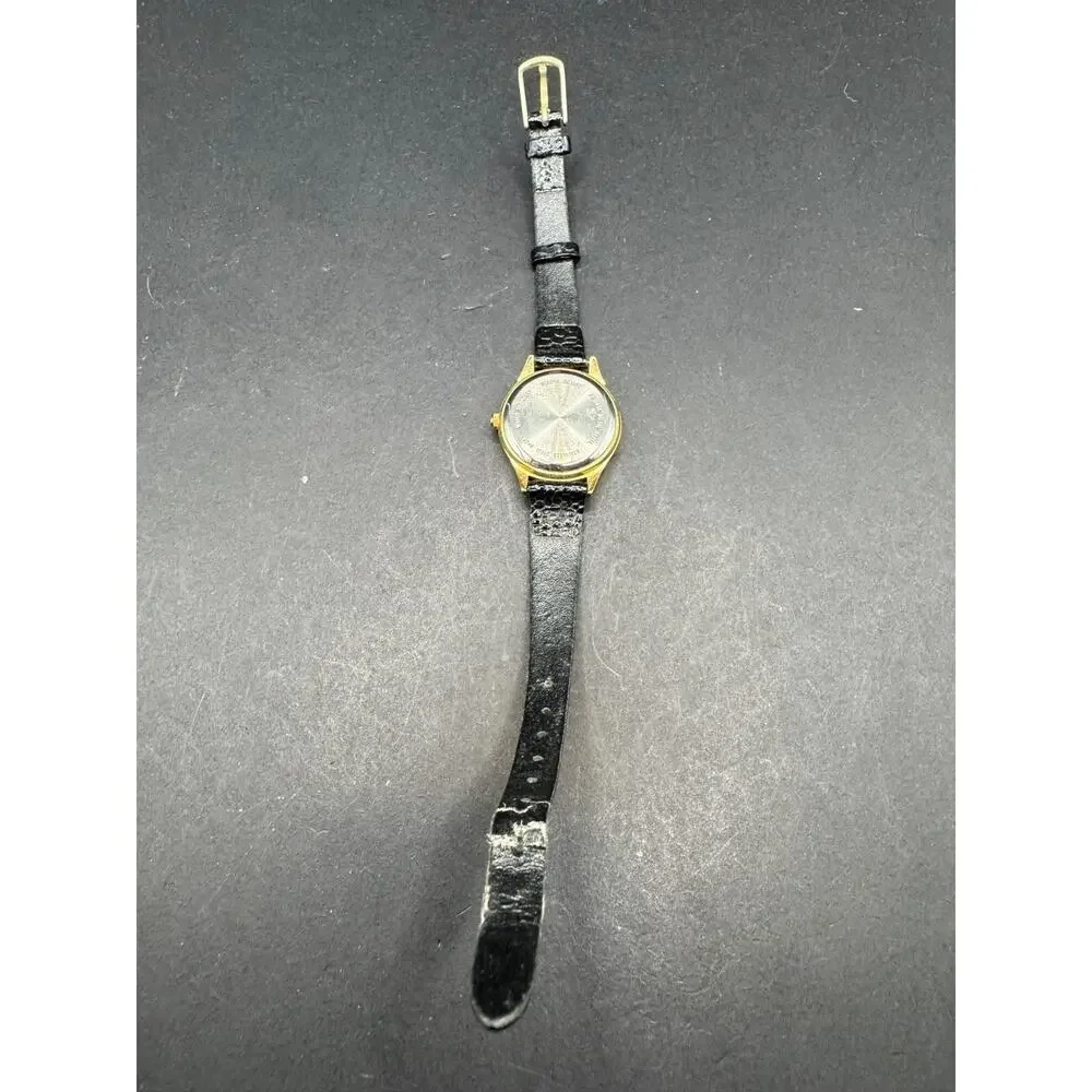 Caravelle by Bulova 48J83 Gold Tone Genuine Black Leather Strap Watch WR